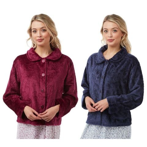 HOUSE BED JACKET BUTTON THROUGH LONG SLEEVES LOUNGEWEAR NIGHTWEAR & 2 COLOURS